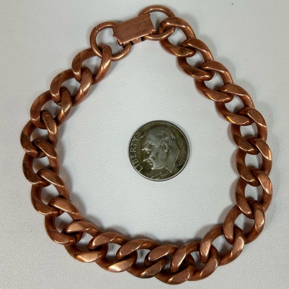 Men’s Unisex Large Heavy Copper Cuban Curb Chain Bracelet 8” Long 10mm Wide - Picture 2 of 4